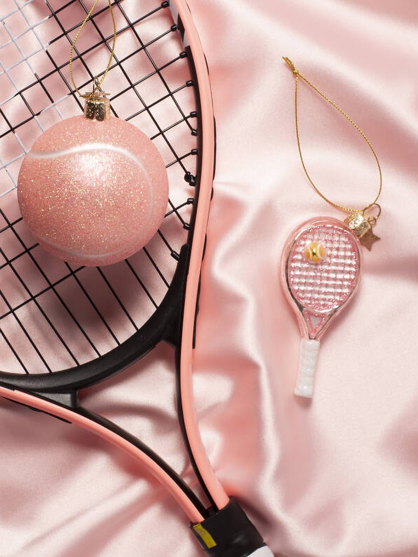 Opal pink tennis racket glass ornament