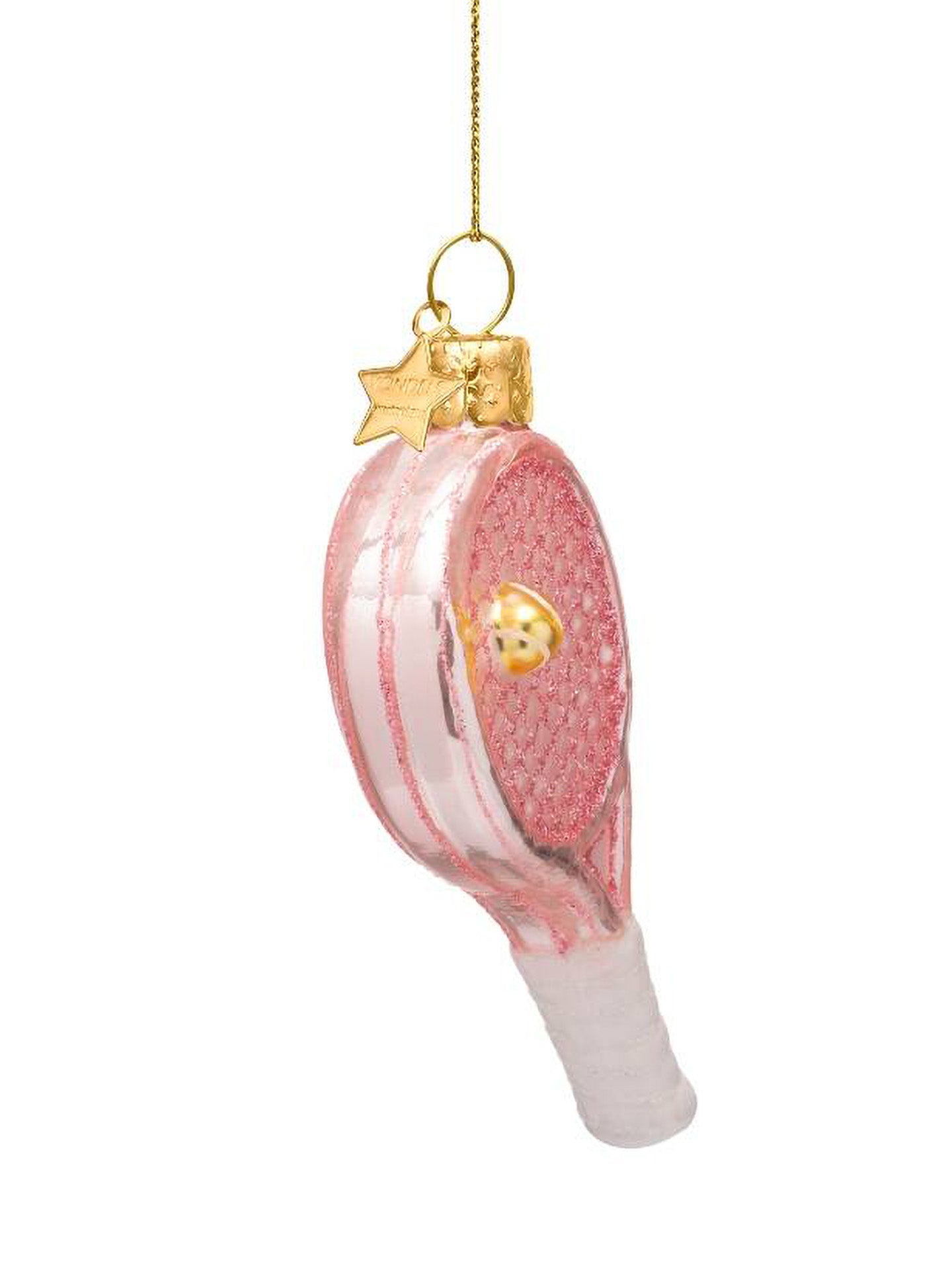 Opal pink tennis racket glass ornament