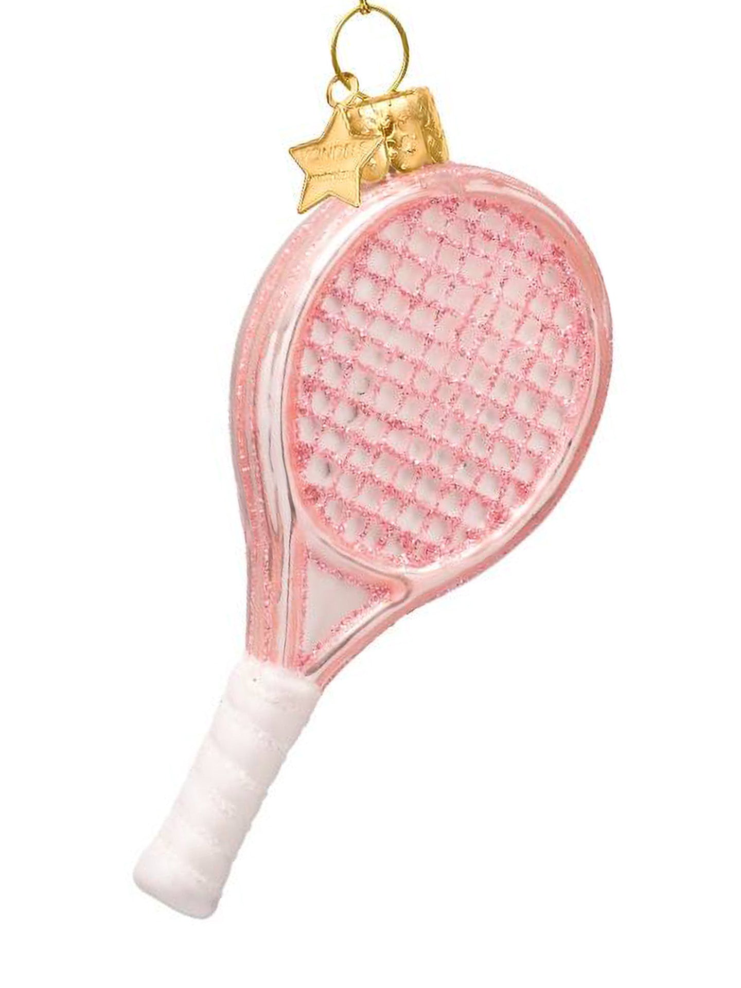 Opal pink tennis racket glass ornament