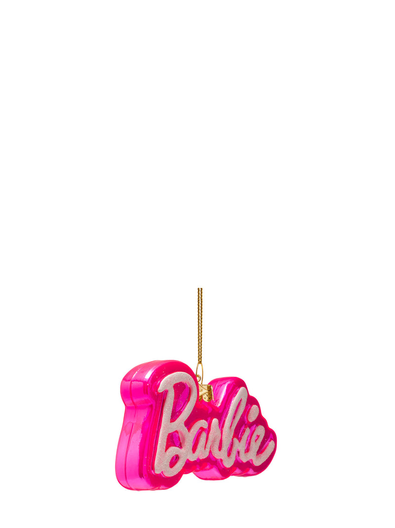 Barbie logo glass ornament