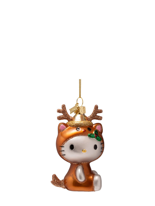 Hello Kitty in reindeer suit glass ornament