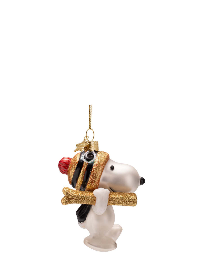 Snoopy with skis glass ornament