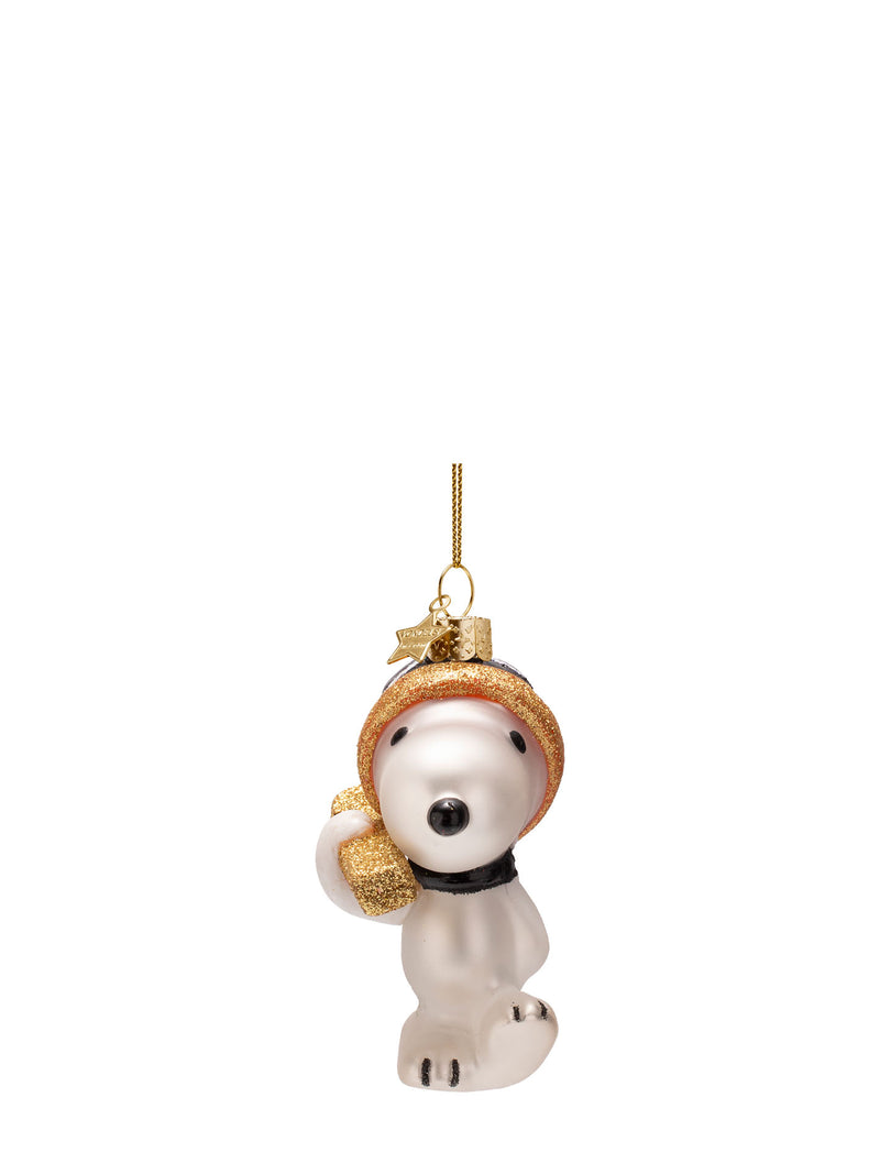 Snoopy with skis glass ornament