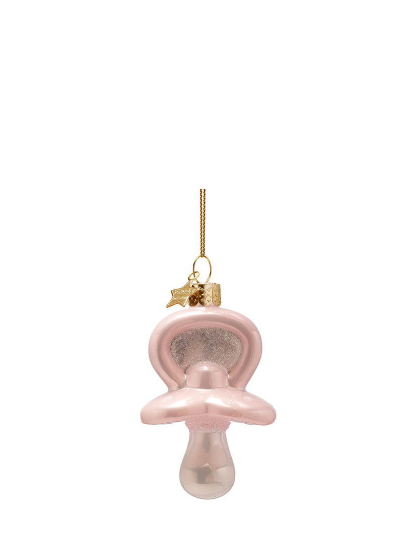 Baby pacifier glass ornament, pink