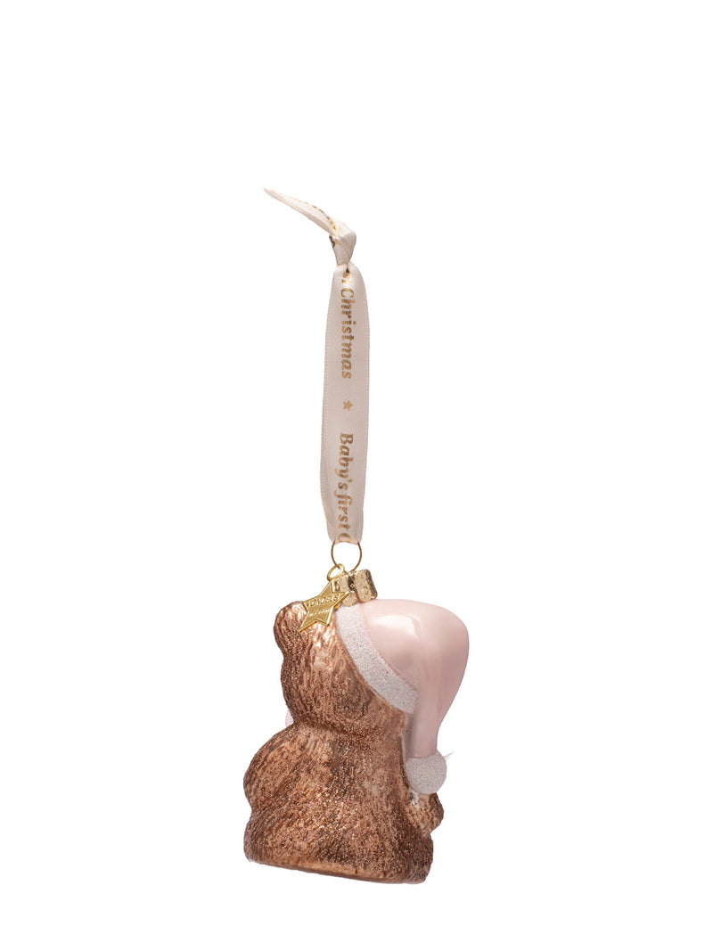 Baby's first Christmas bear glass ornament, pink