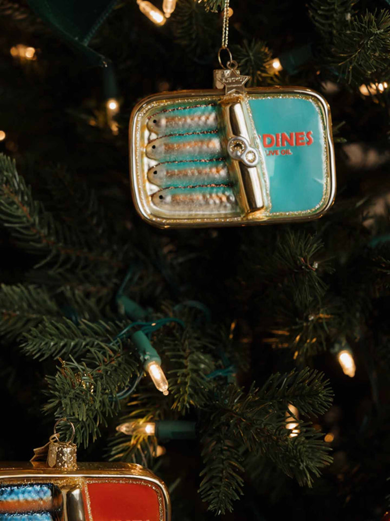 Blue sardines glass ornament