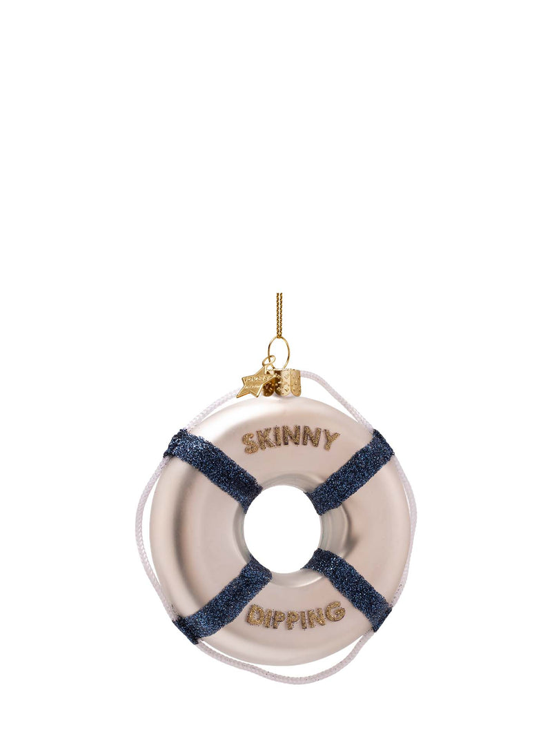 Skinny dipping life buoy glass ornament