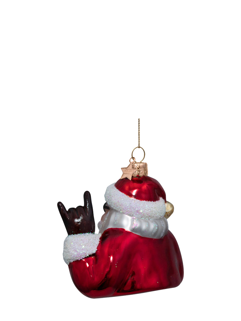 Cool rocking Santa glass ornament