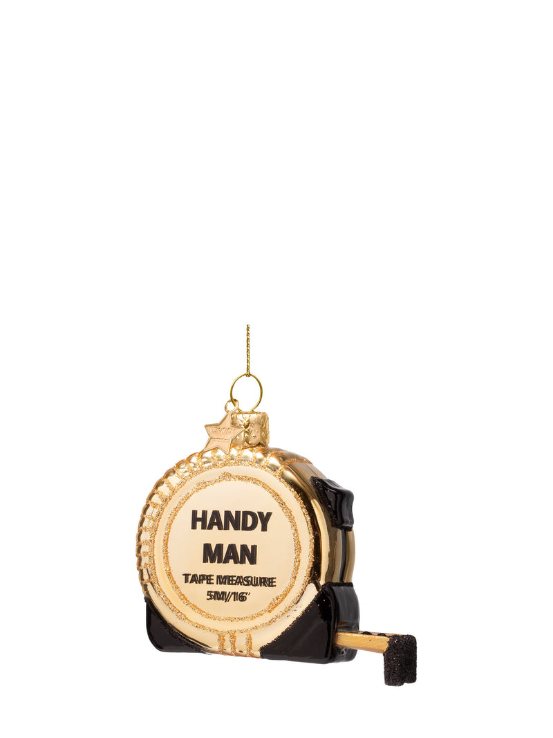 Handy man tape measure glass ornament