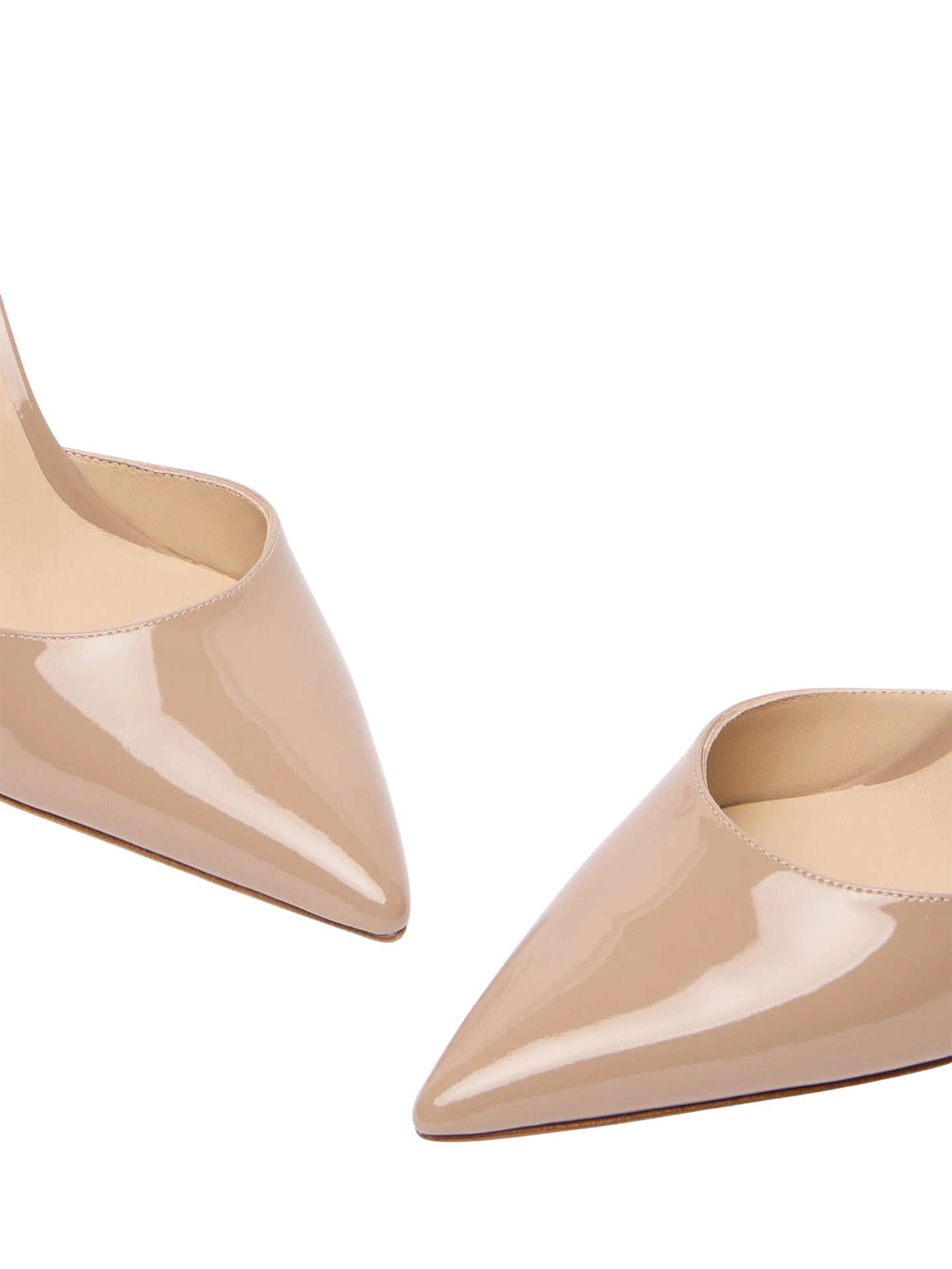 Pair of beige pointed-toe shoes on a white background