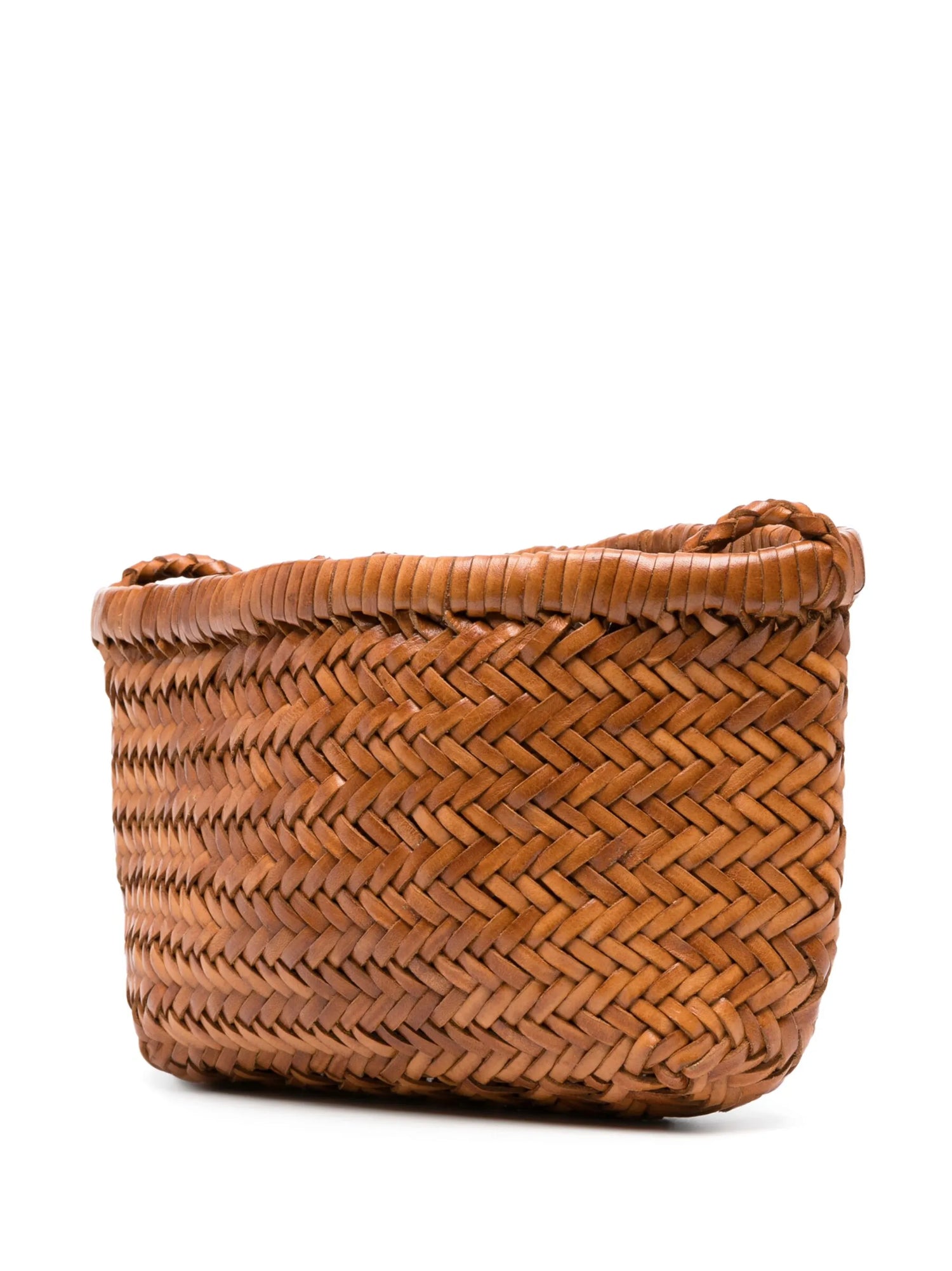 Woven brown basket on a white background