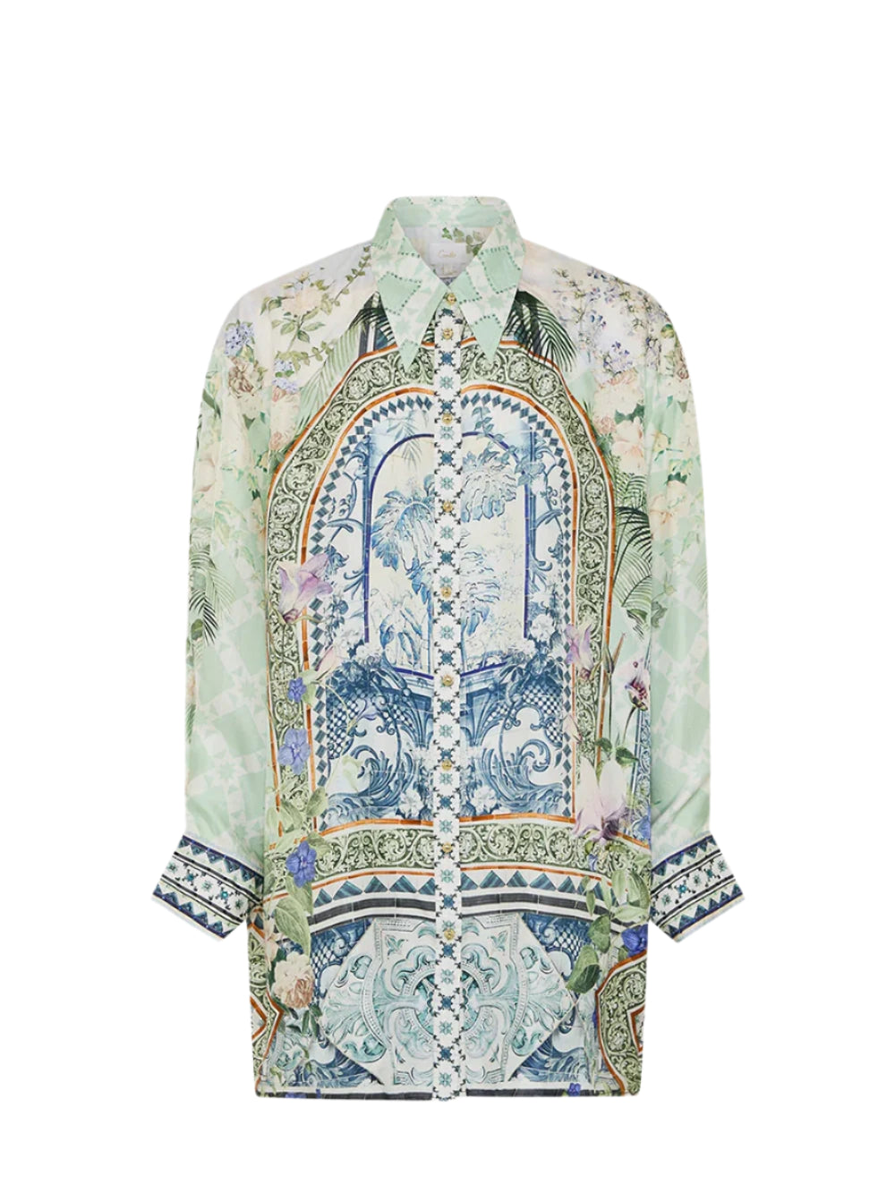 Long line shirt with yoke and button detail, jardim party