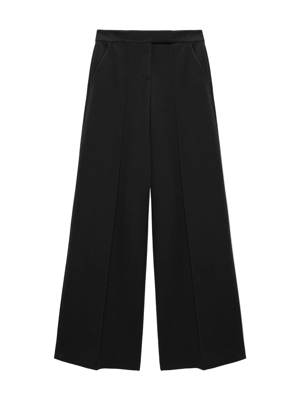 Black wide-leg pants on a light gray background