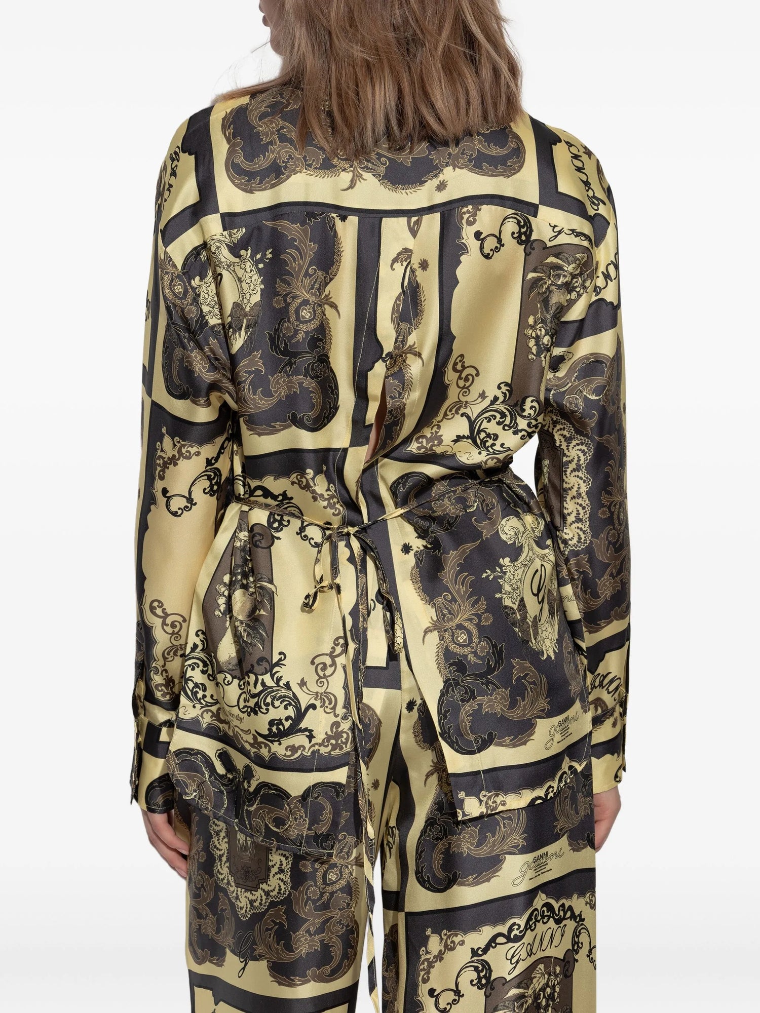 Printed Silk Twill Long Sleeve Raglan Shirt