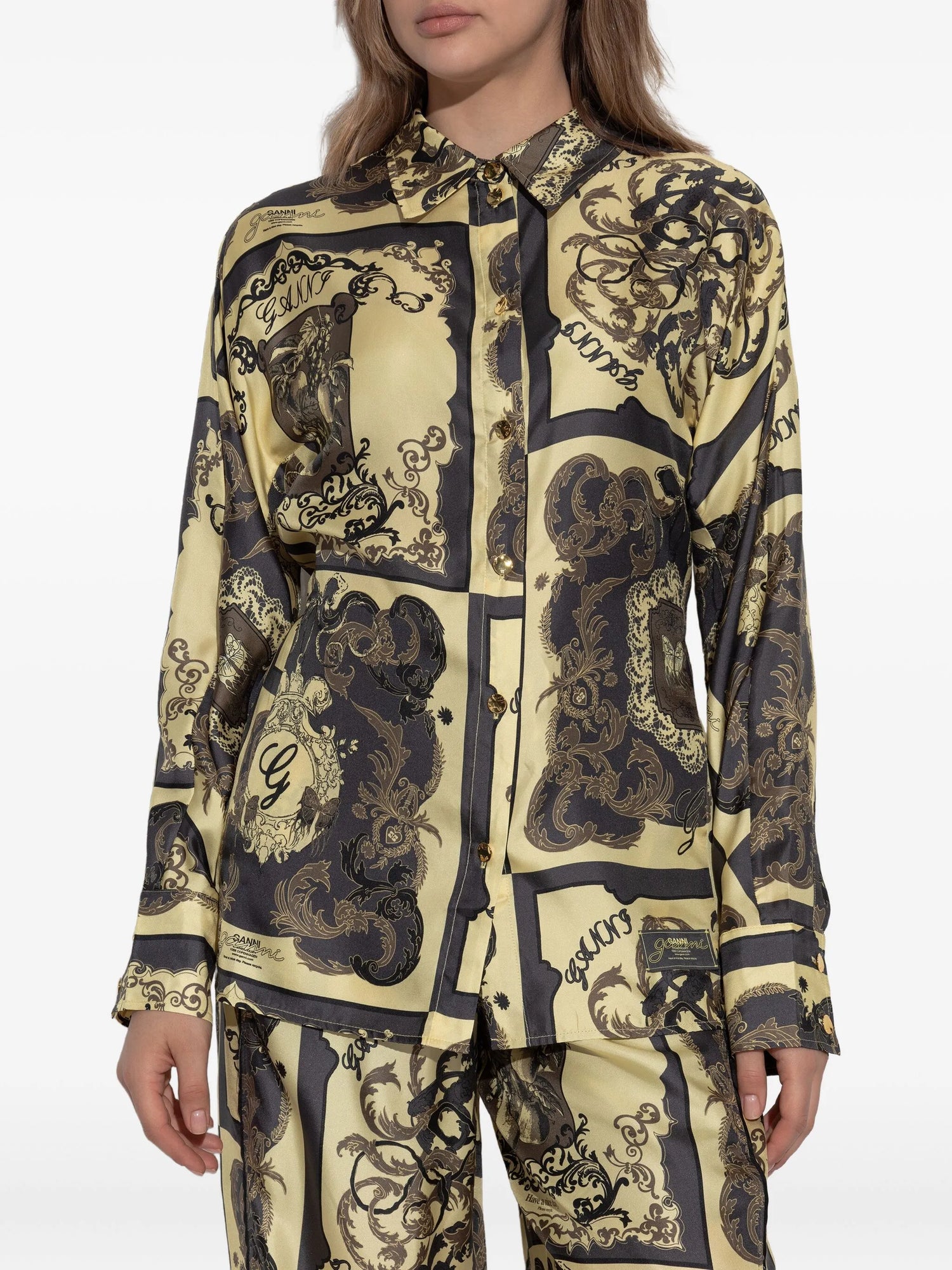 Printed Silk Twill Long Sleeve Raglan Shirt