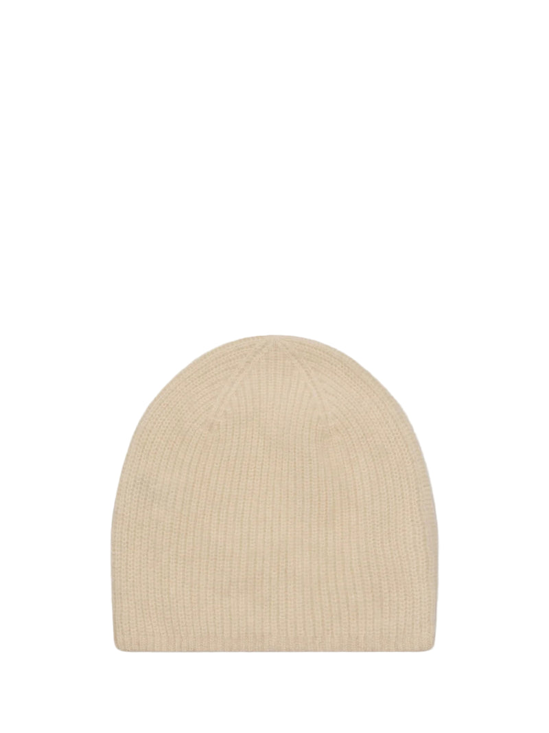 Ivory knit beanie on a white background