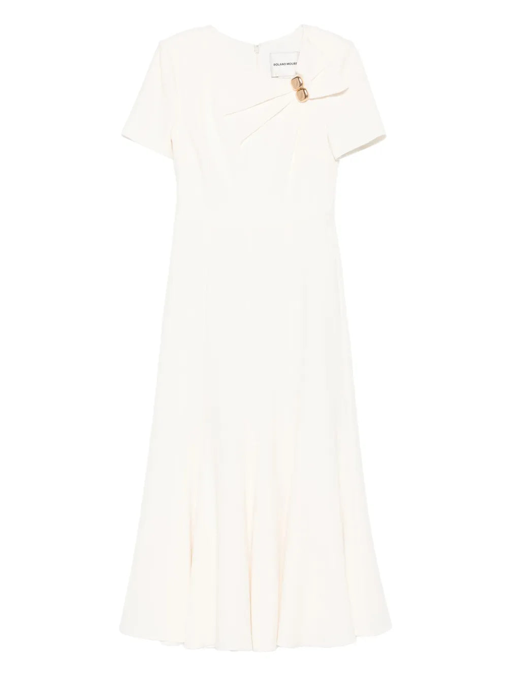 Roland Mouret: Short-sleeved embellished light cady midi dress, cream Roland Mouret: Short-sleeved embellished light cady midi dress, cream