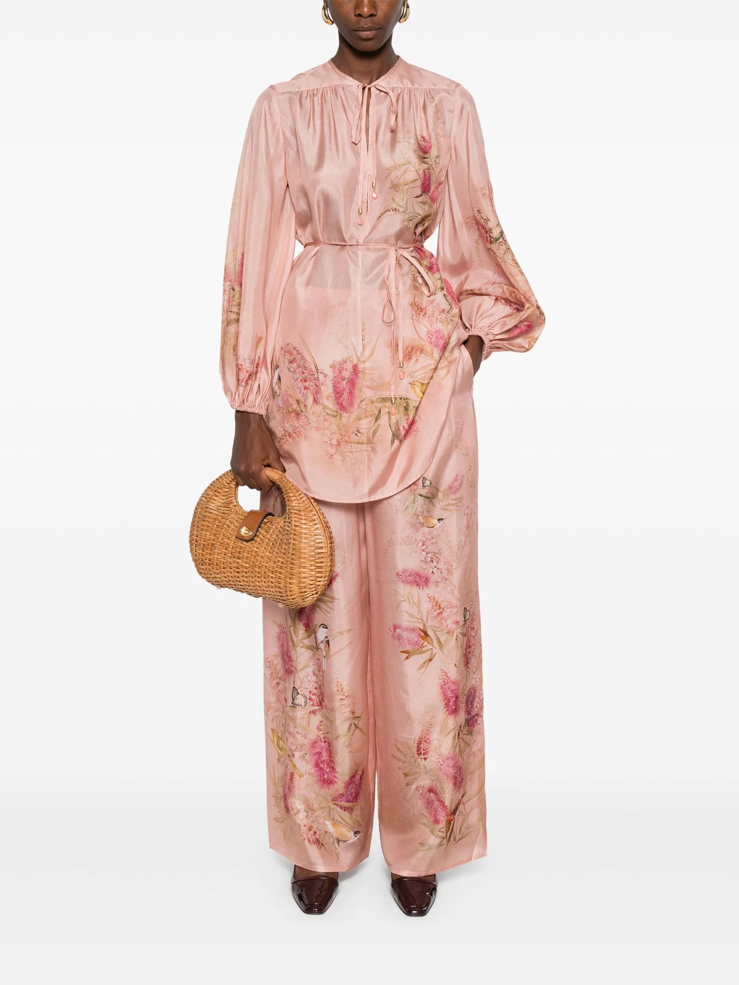 Cascadian Relaxed Silk Pant, Pink Botanical Floral print