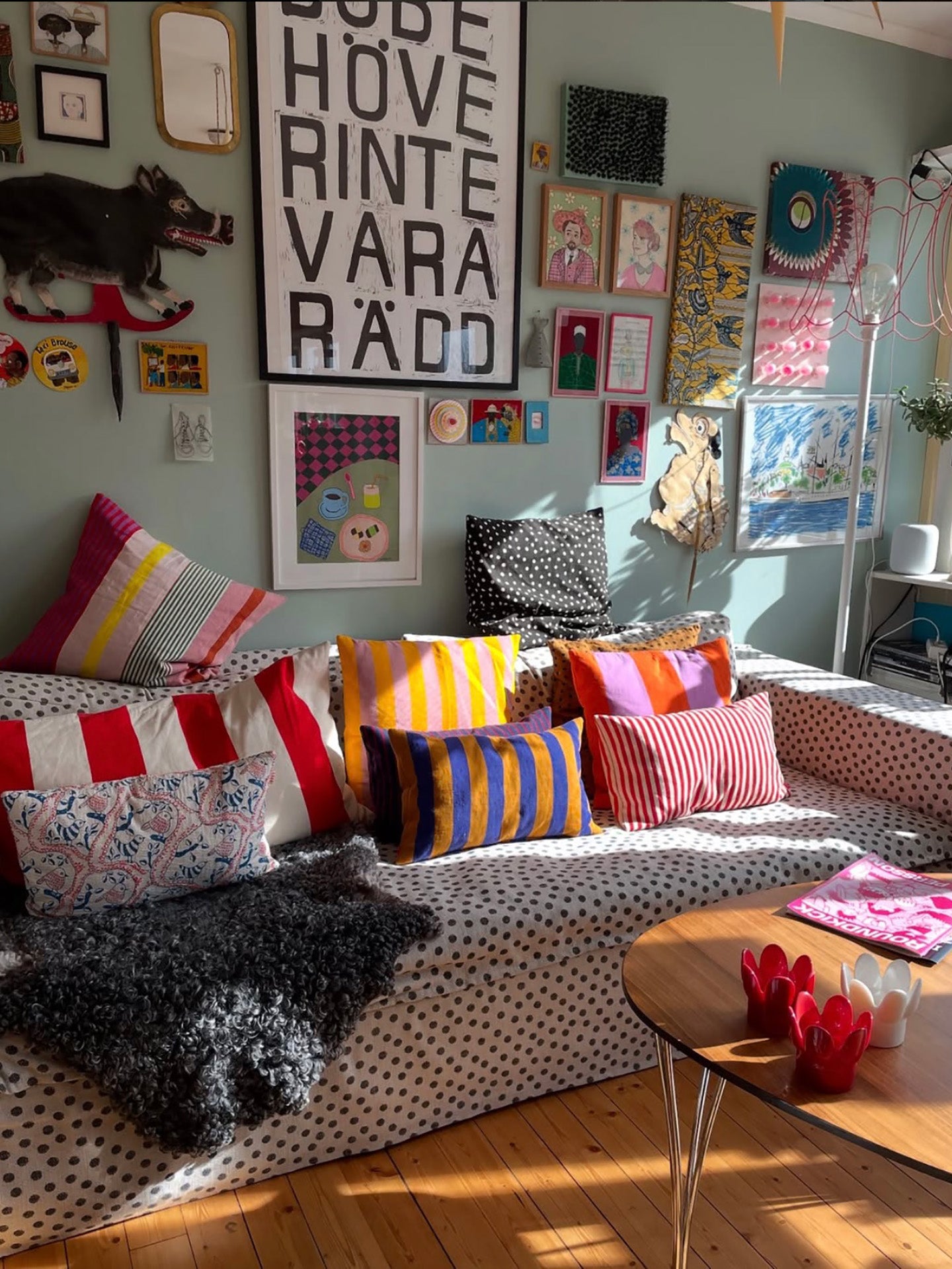 Fifi giant cushion cover (50x90cm), red/off-white stripes