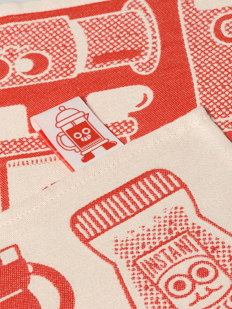 Coffee time tea towel, red and beige