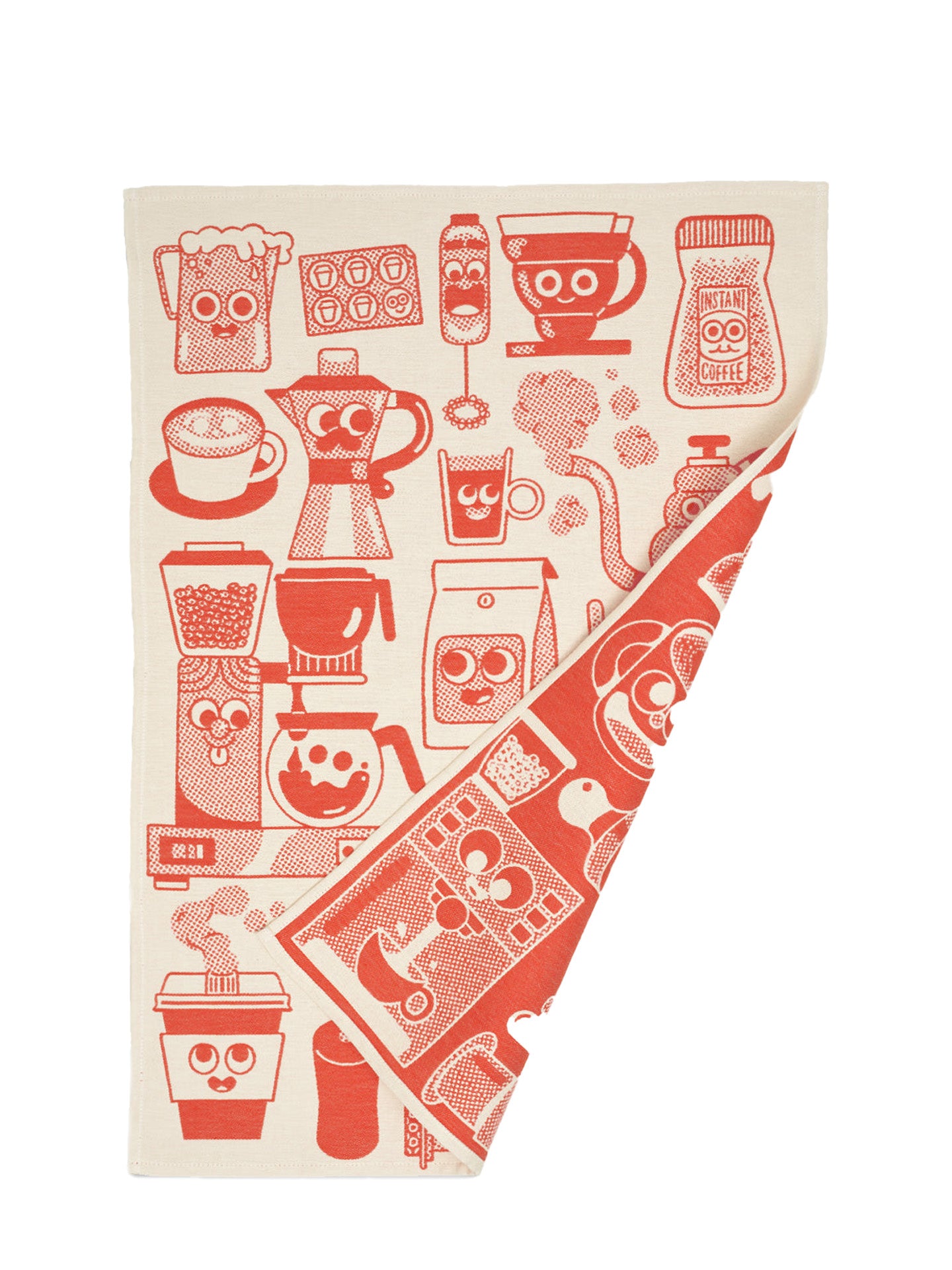 Coffee time tea towel, red and beige
