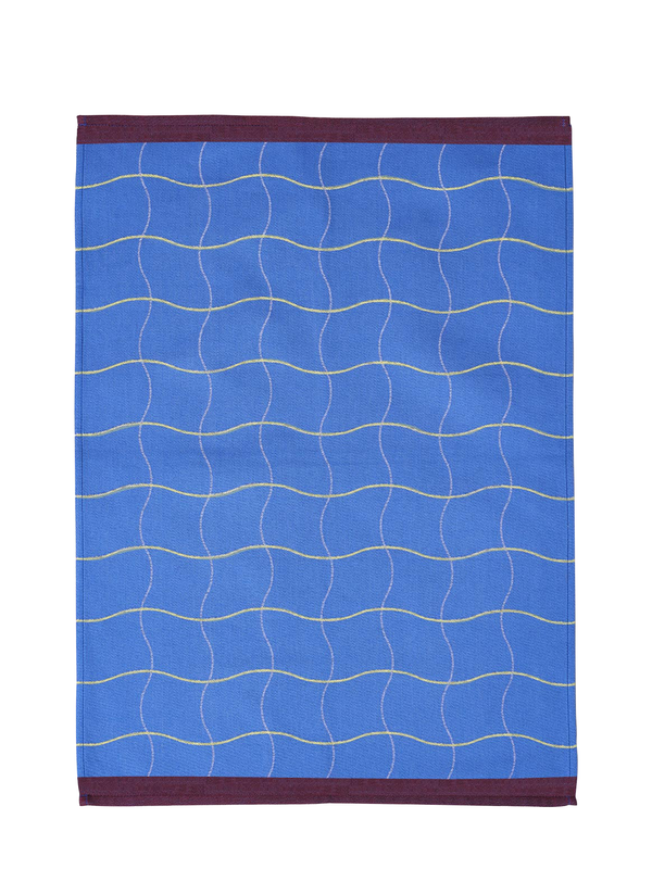 Wave grid tea towel, blue