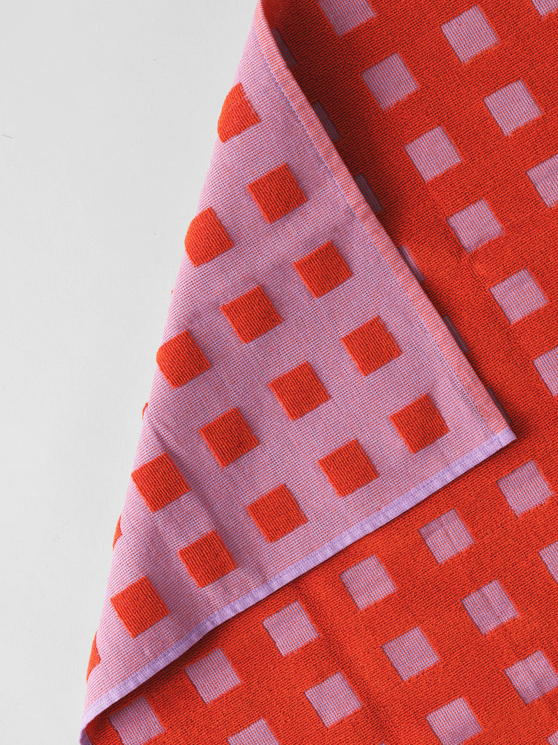 Terry squares hand towel, lilac/red