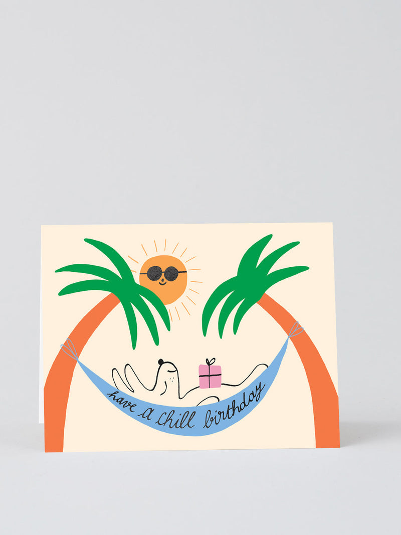 Chill birthday in hammock under palms, birthday card