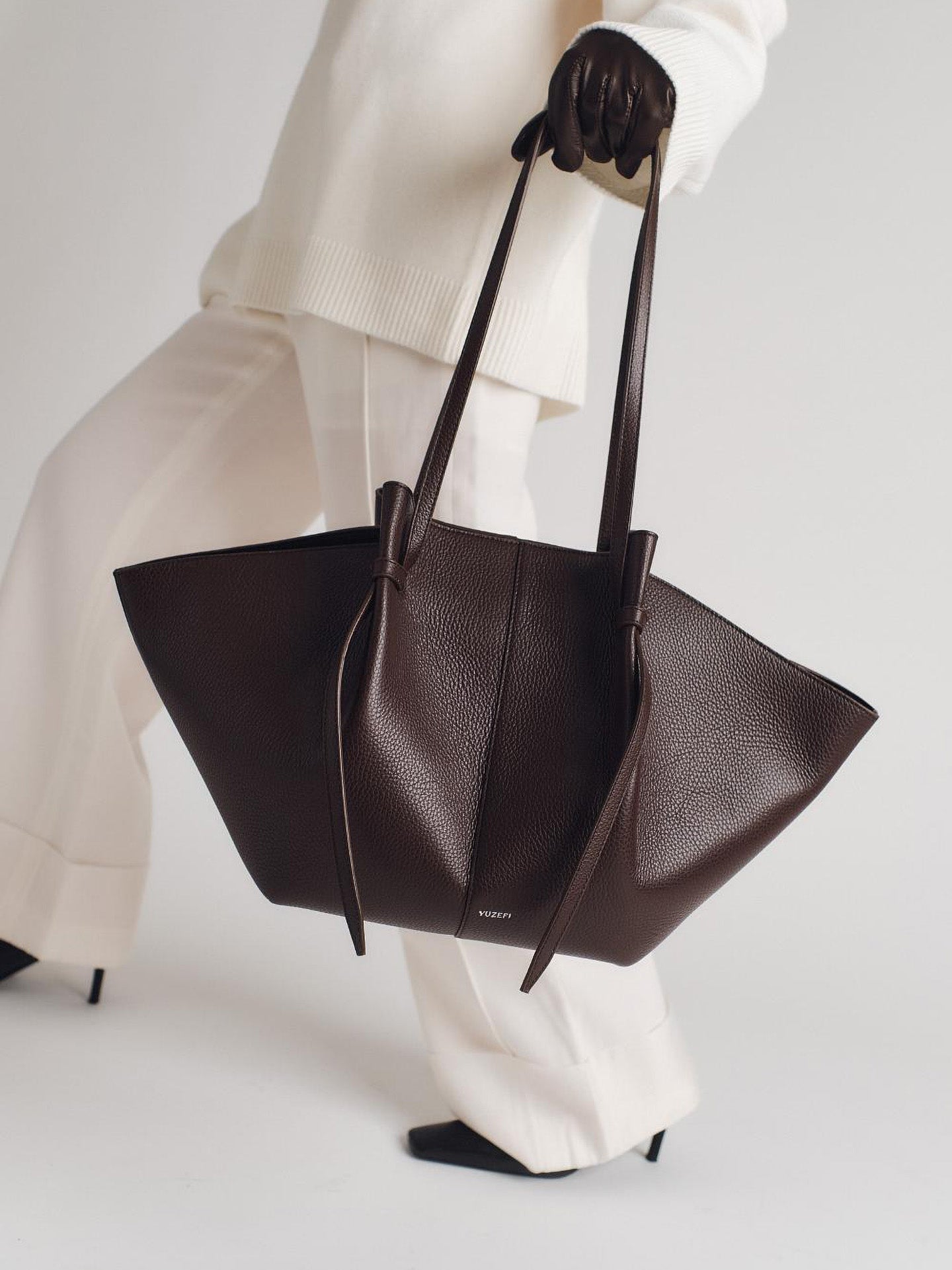 Large Mochi bag, espresso pebble grain leather