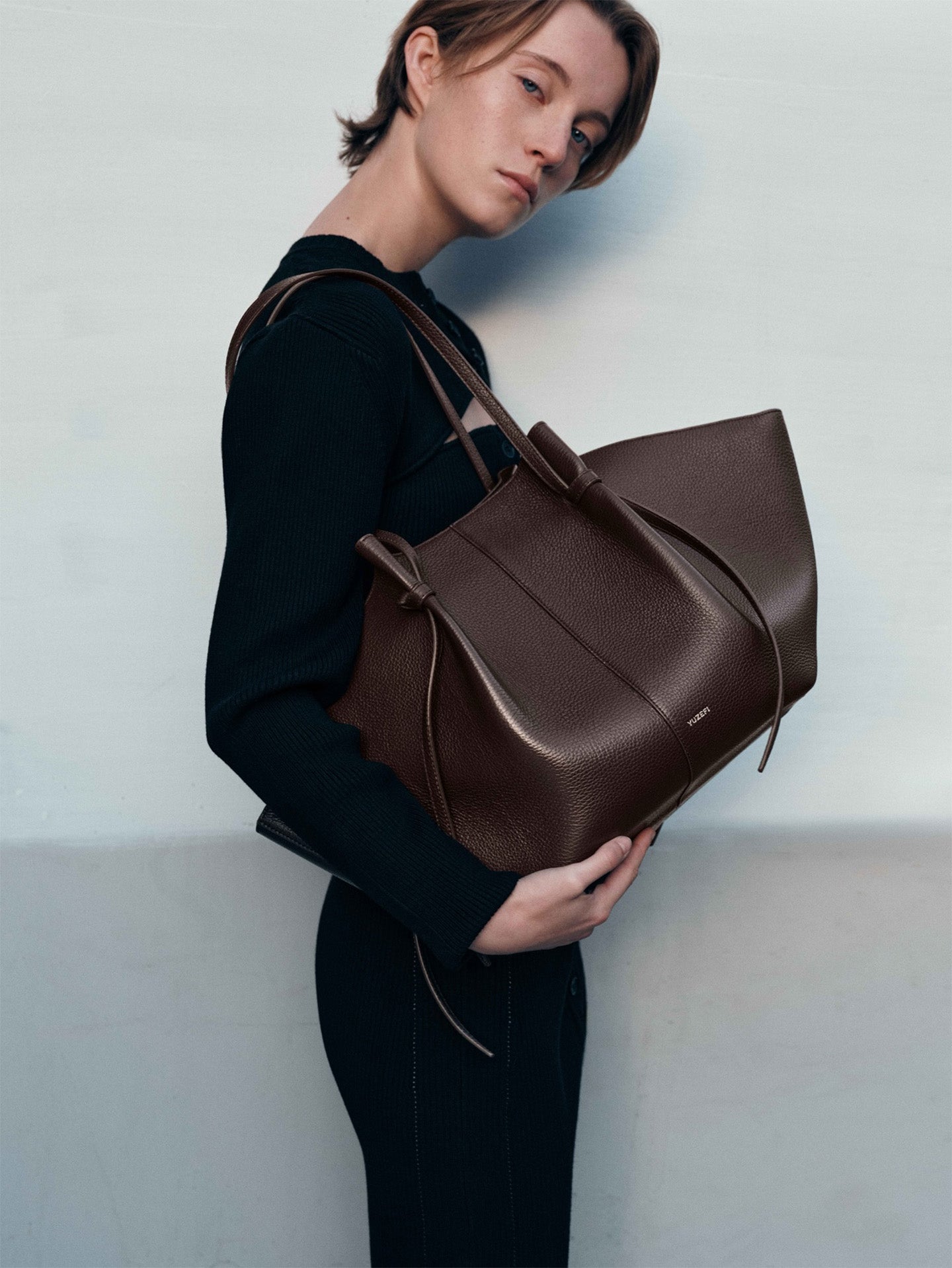 Large Mochi bag, espresso pebble grain leather