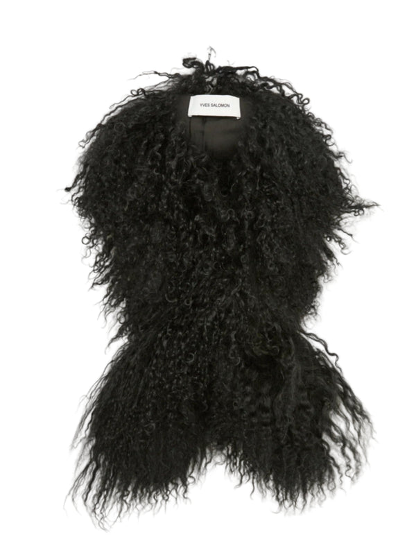 Black fluffy lambwool scarf on a white background