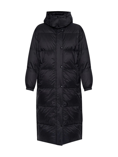 Reversible long mat/glossy down coat technical fabric, black