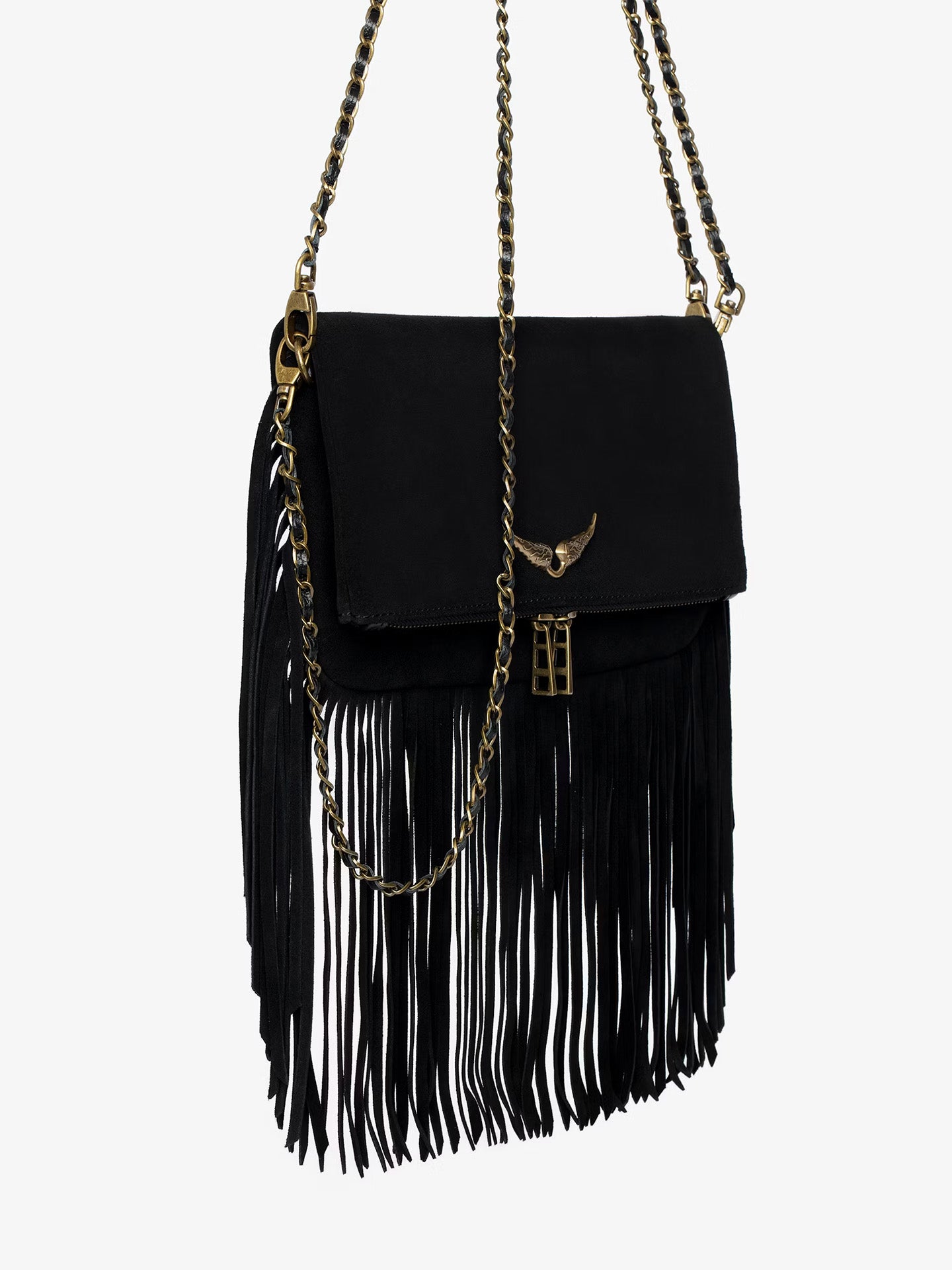 Rock fringes suede bag, Black