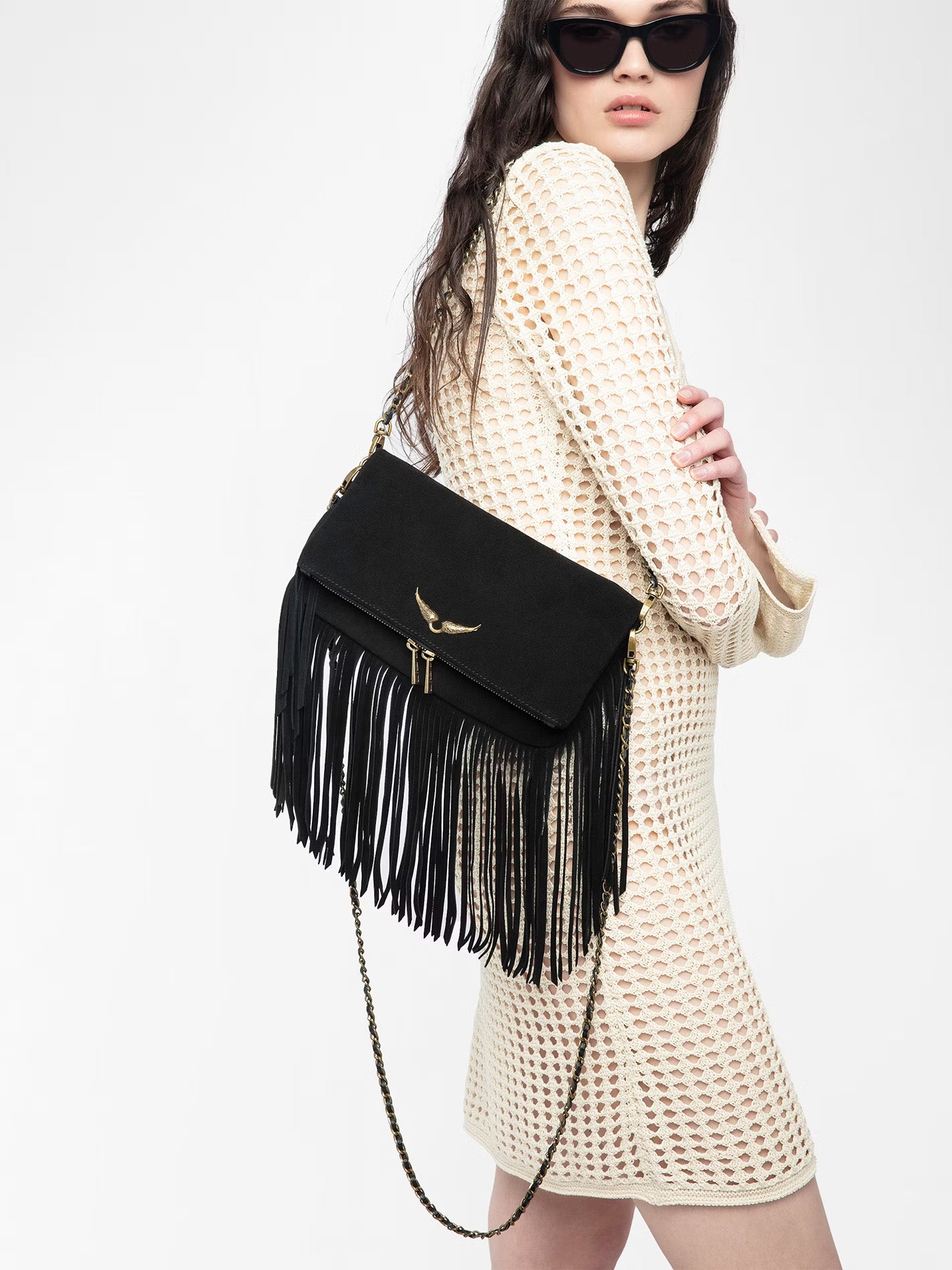 Rock fringes suede bag, Black
