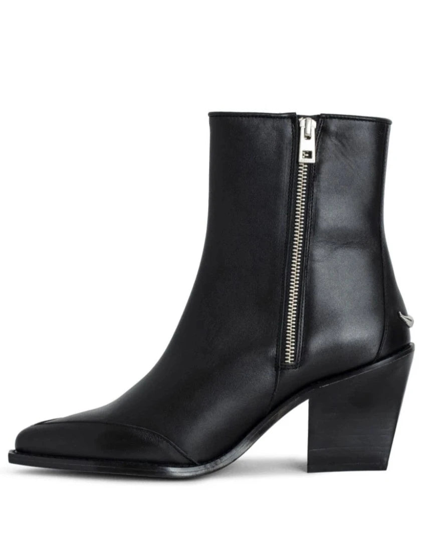 Cara Semi-Shiny Calfskin Boots, black
