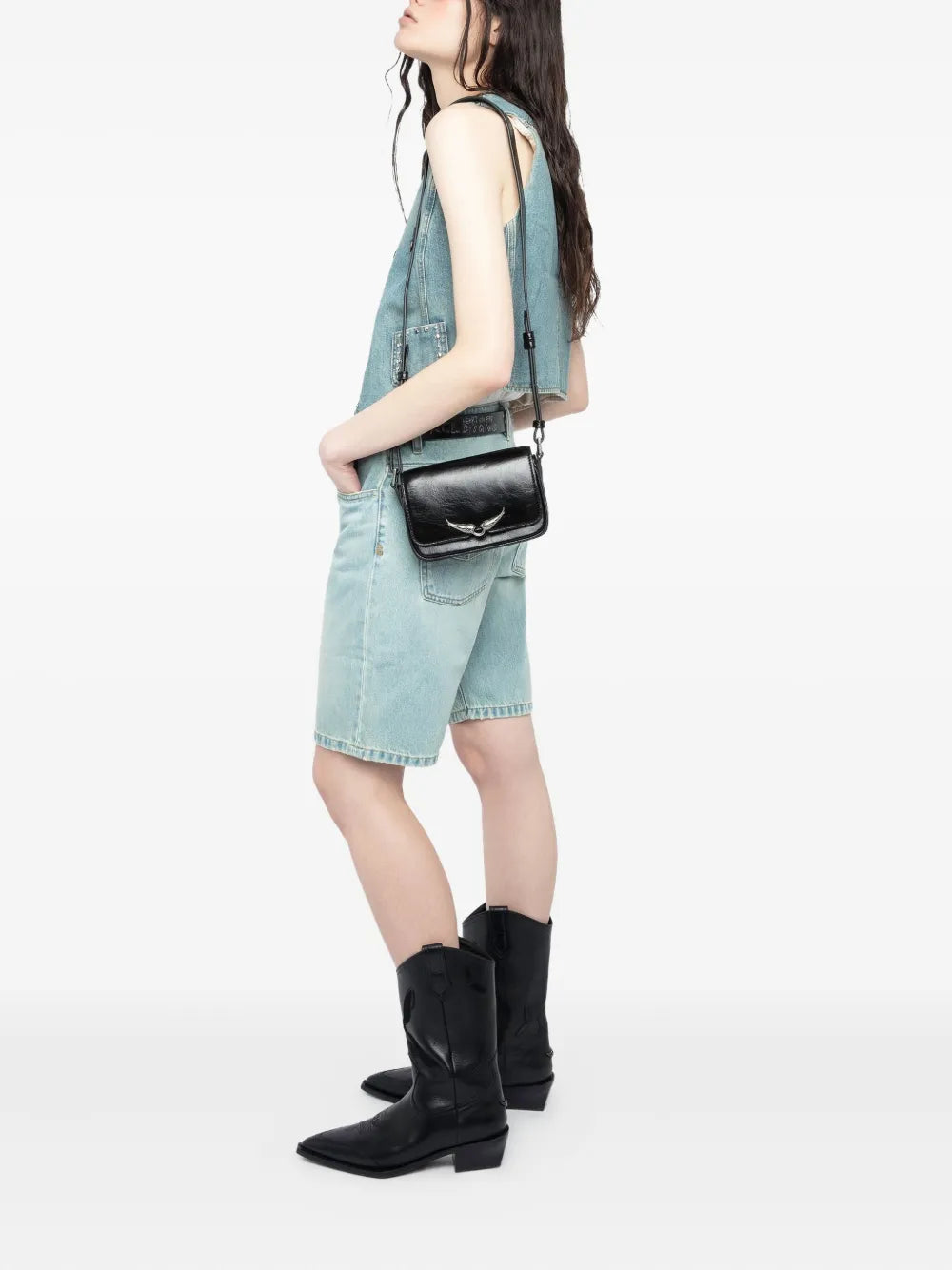 Le Zazi vintage patent crossbody bag, black
