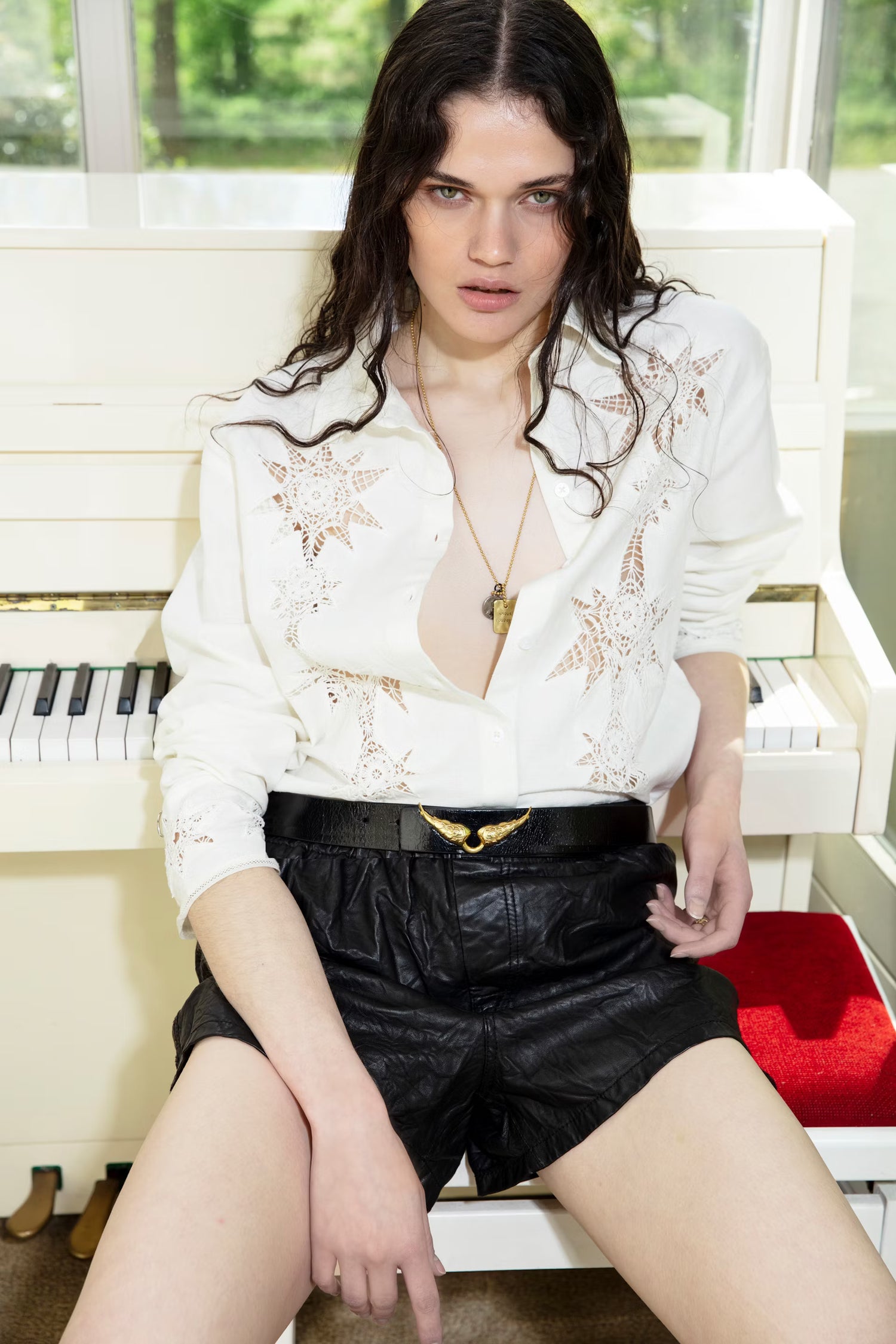 Morning cotton-linen embroidered shirt, judo