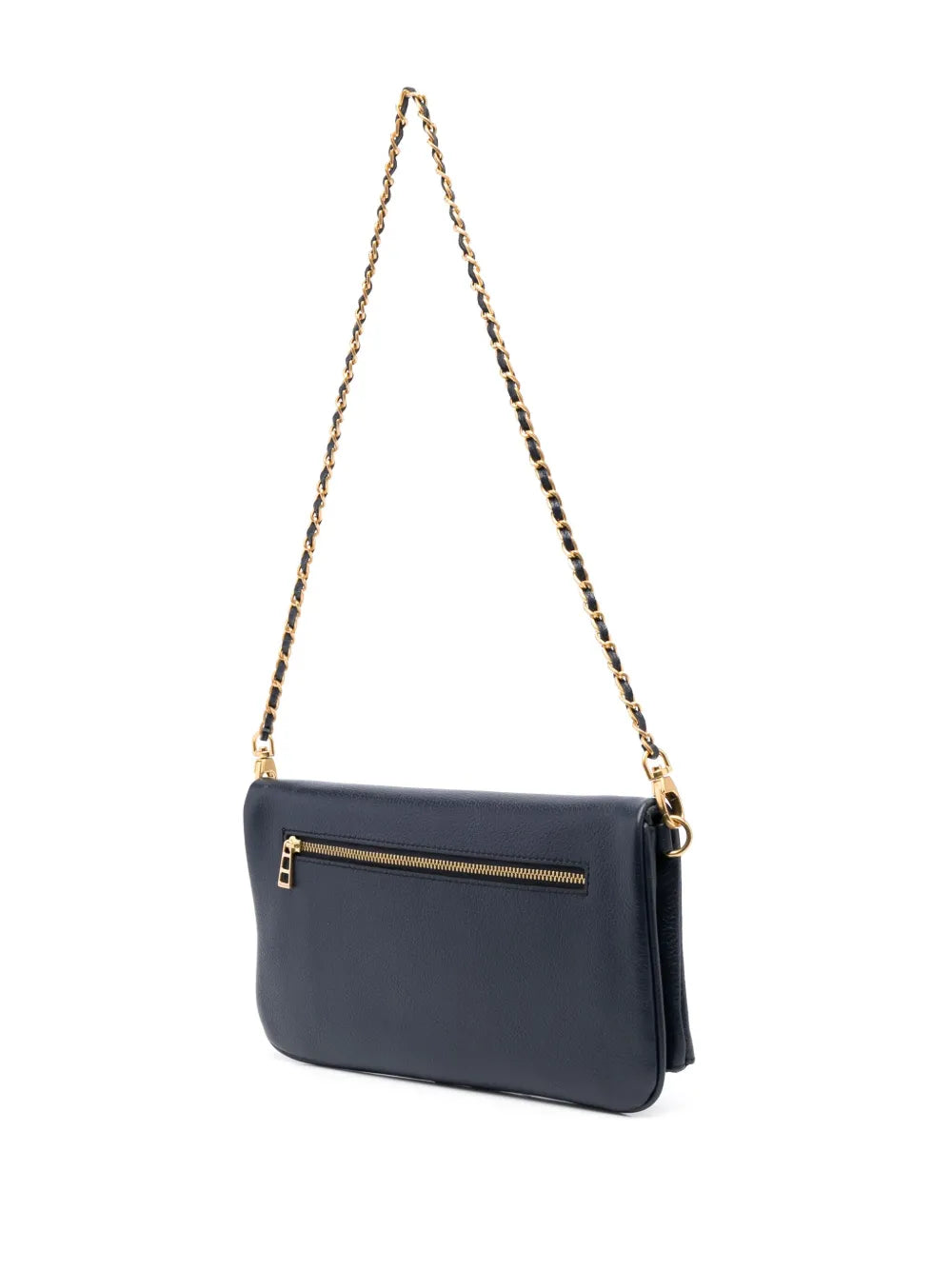 Rock grained leather bag, ink - gold chain