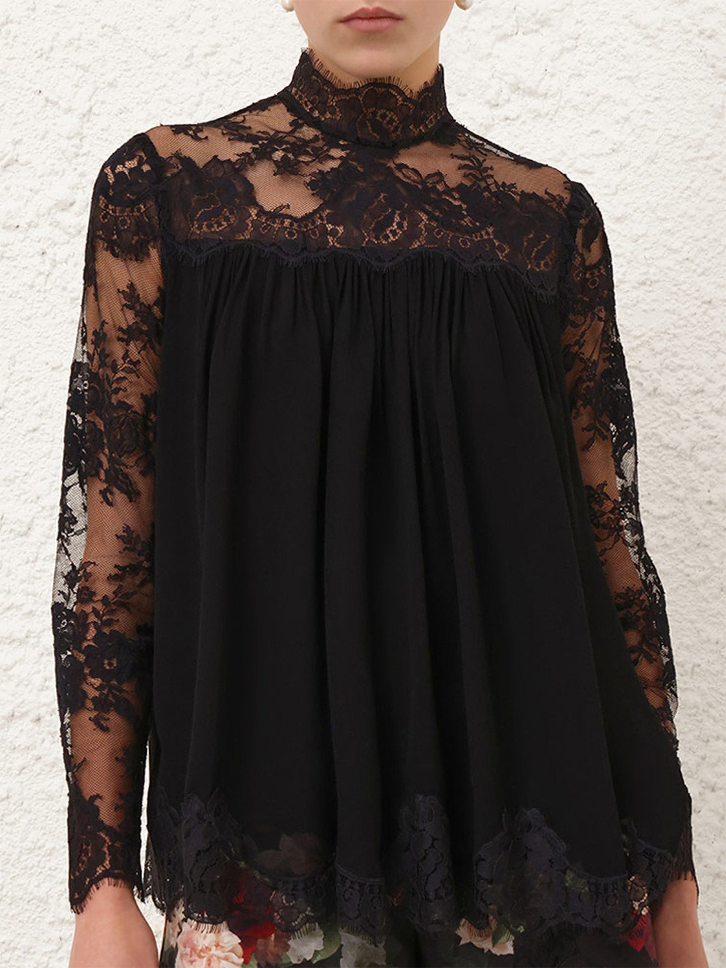 Hypnotic lace yoke top, black