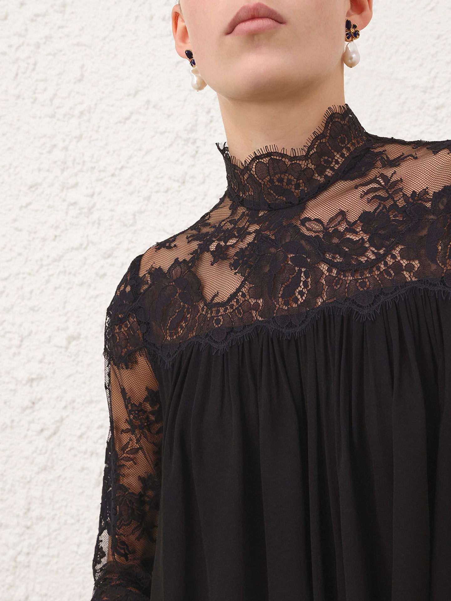 Hypnotic lace yoke top, black
