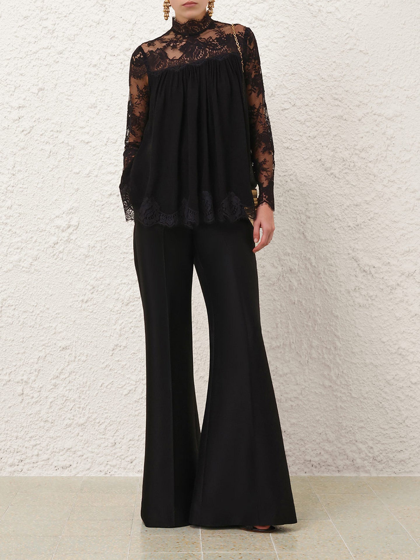 Hypnotic lace yoke top, black