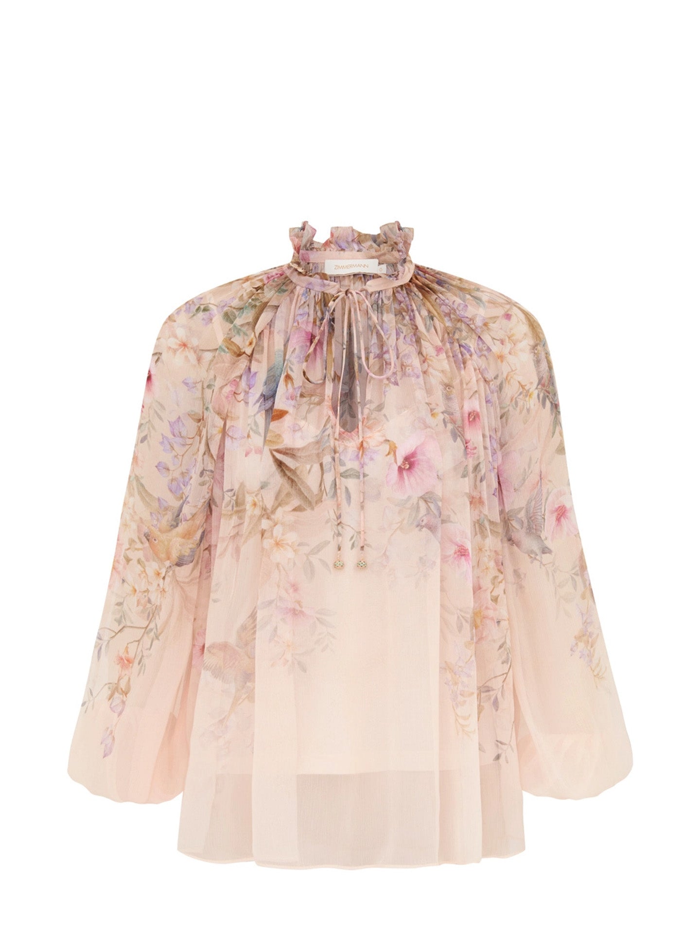 Rebellion billow blouse, cream aviary print