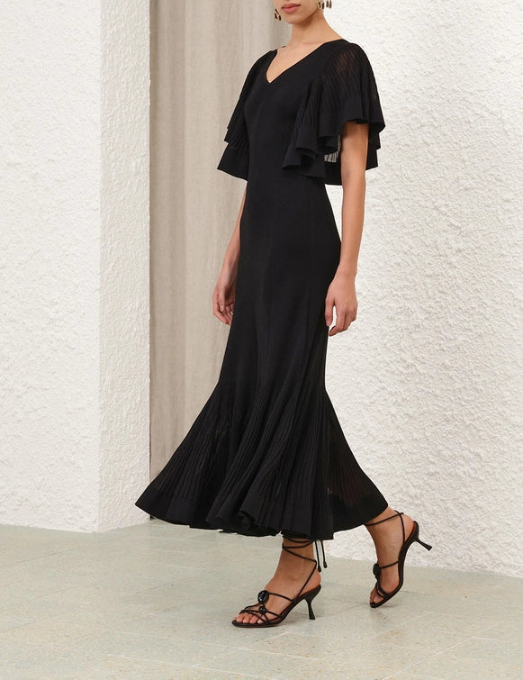 Illuminate Pleated Frill Maxi dress, black