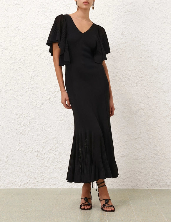 Illuminate Pleated Frill Maxi dress, black