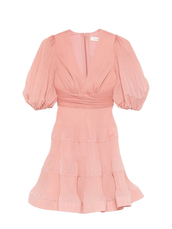 Pleated draped mini dress, dusty pink