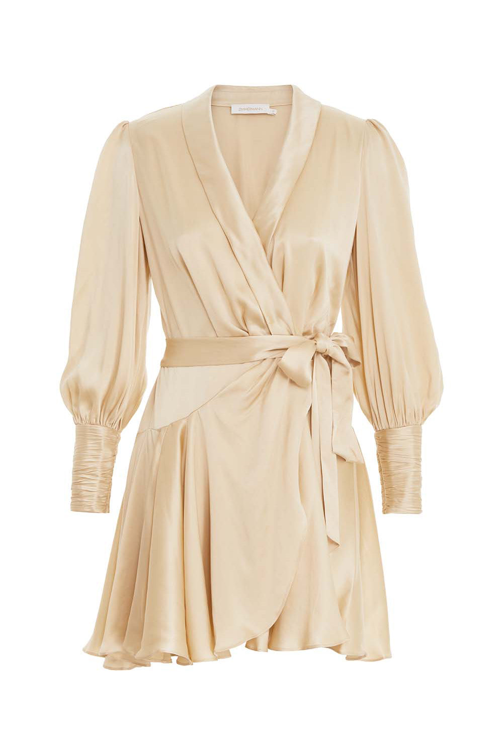 Signature silk wrap minidress, cream