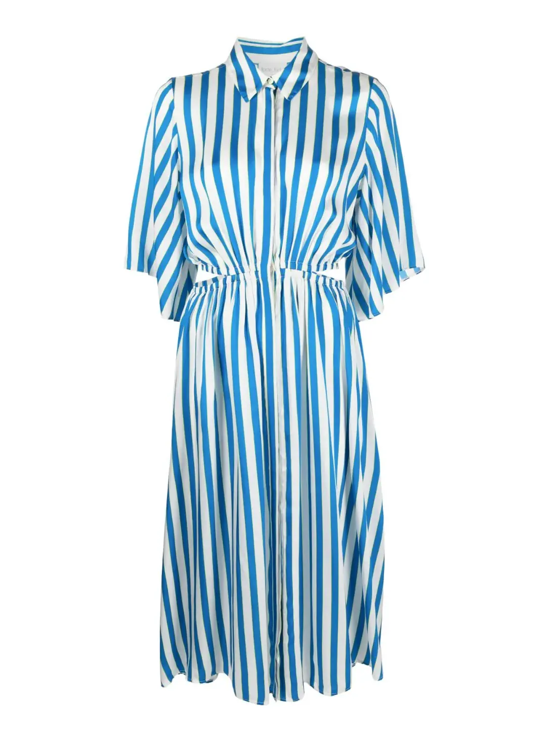 Satin stripe half sleeve dress, blue
