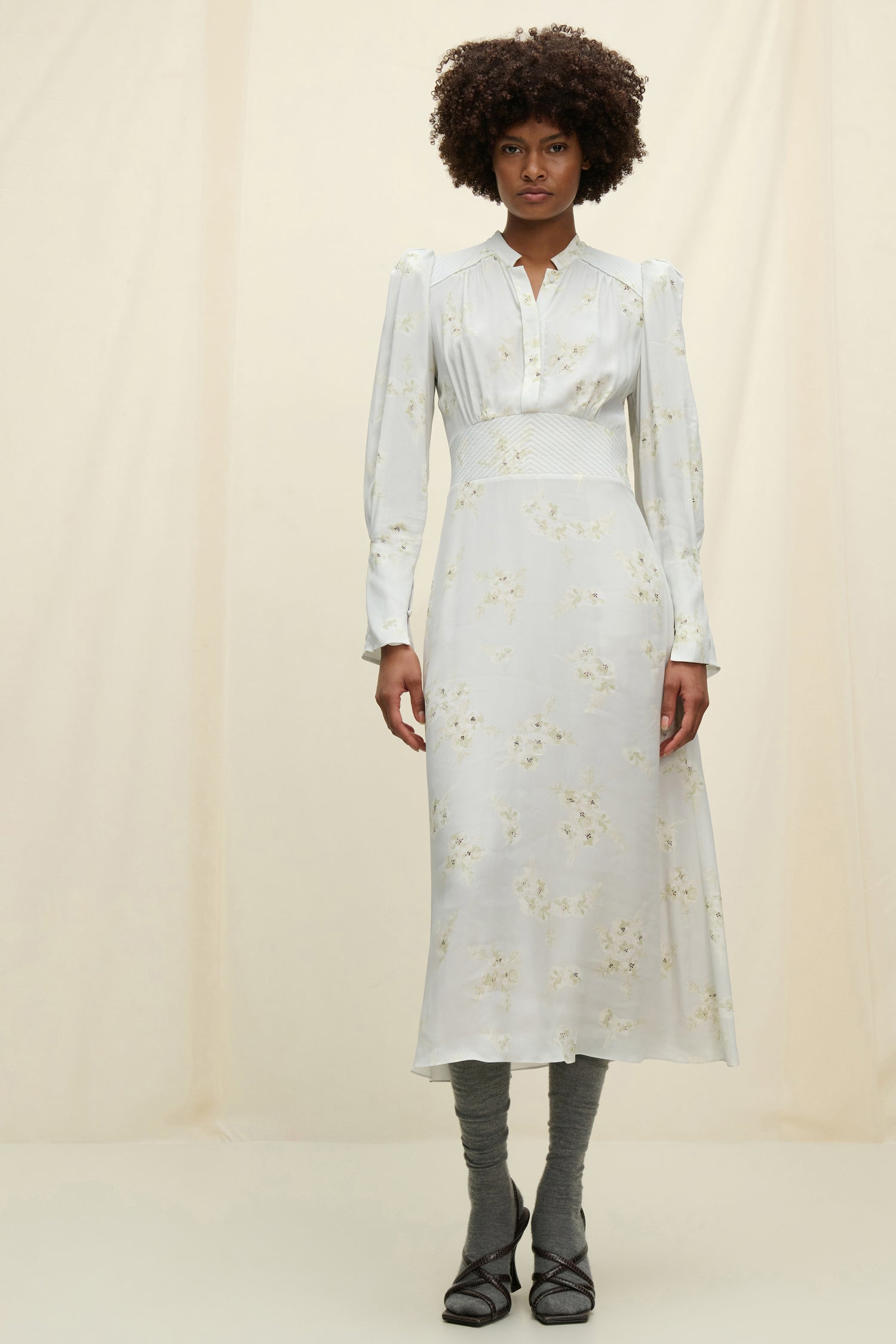 Floral-print silk-blend dress, light green