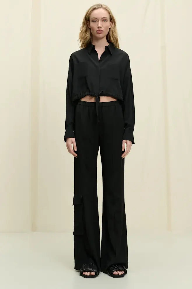 Cropped silk blouse, black