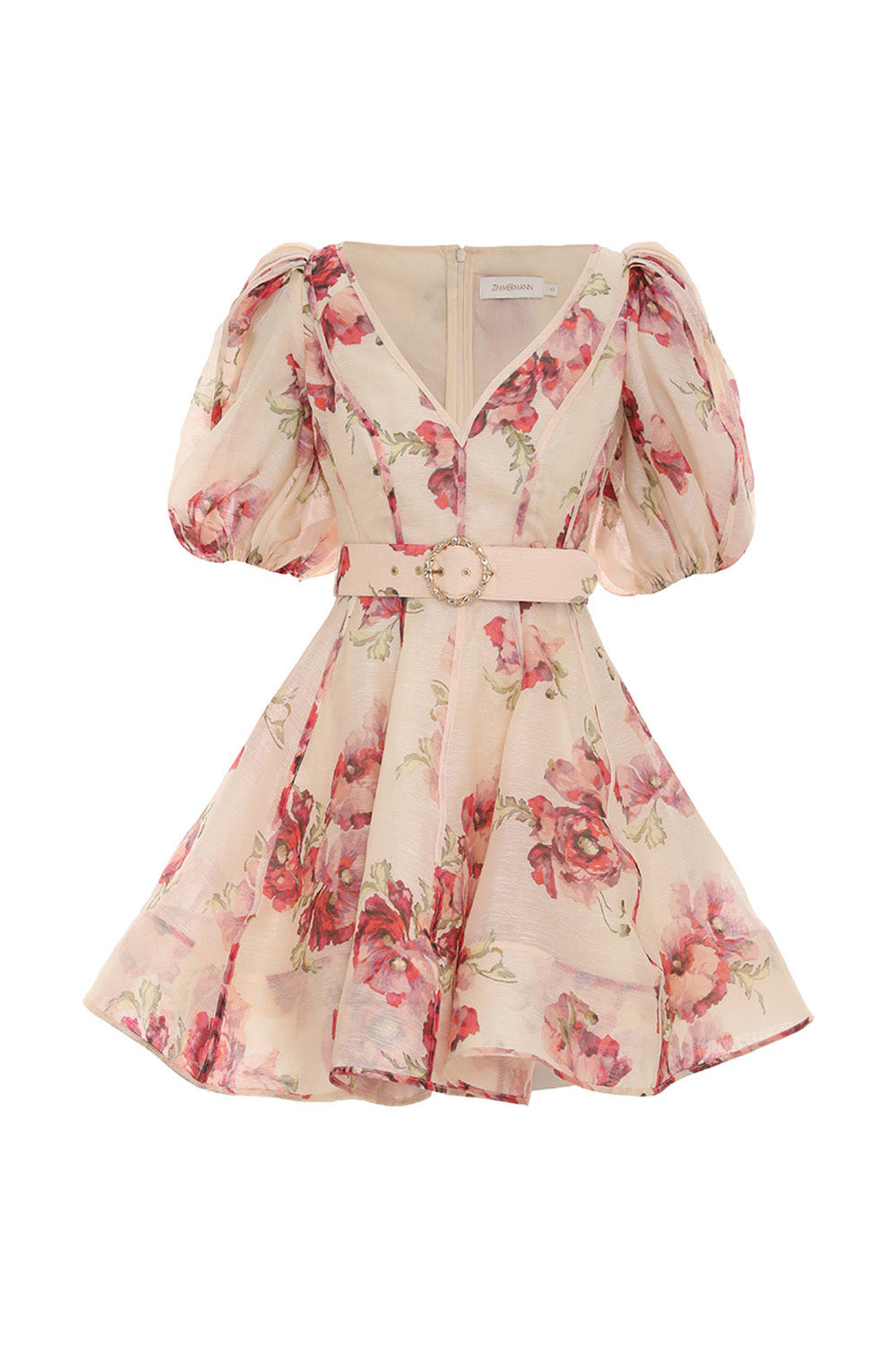 Floral-print minidress, cream poppy